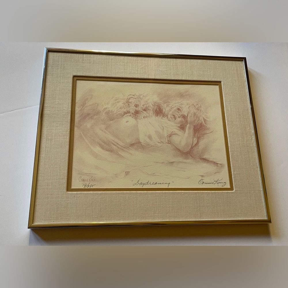 Vintage Connie King signed framed  lithograph  - “Daydreaming”